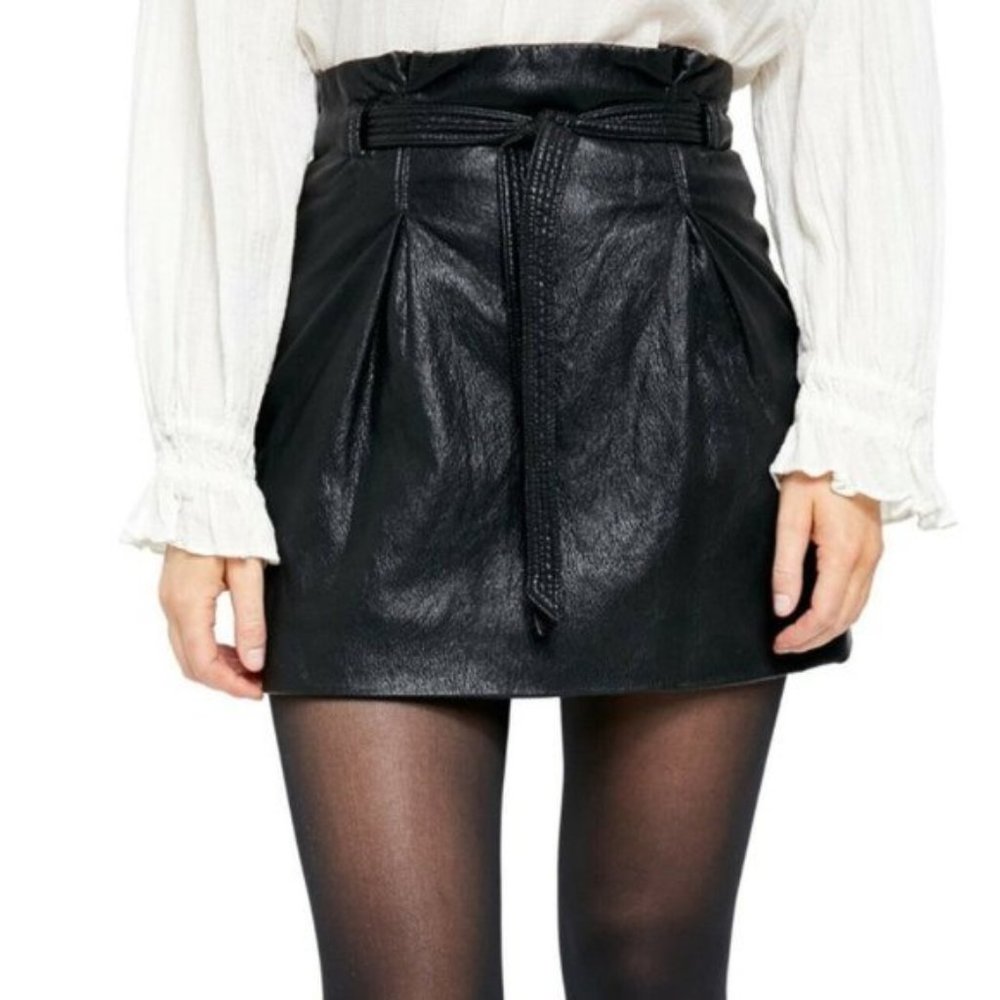 NWT Free People Vegan Leather Payton Paperbag Mini Skirt 8